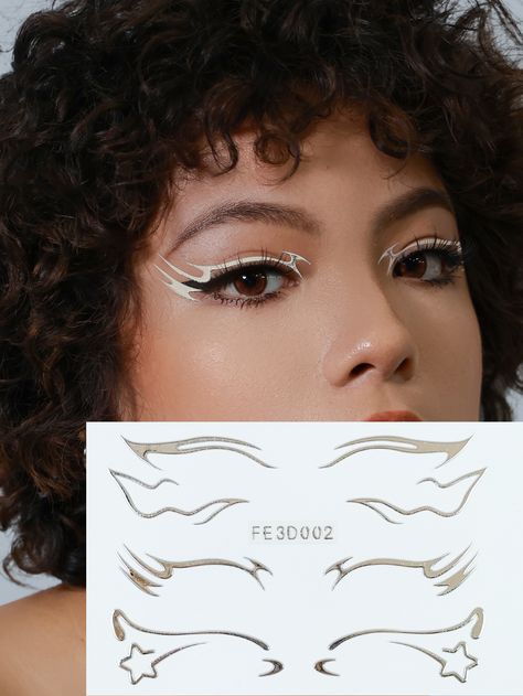 1pc 3d Silver Eye Liner Sticker For FaceI discovered amazing products on SHEIN.com, come check them out! Eye Makeup Stencil, Silver Eyeliner, Eyeliner Stickers, Silver Eye Makeup, Gold Eyeliner, The Pixies, Eyeliner Designs, Ankara Dress Designs, Makeup Stickers