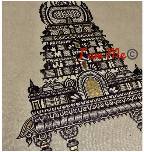 Hand drawn Hindu style Gopuram (Gopuram is a monumental entrance tower of a Hindu temple. It’s the Dravidian architecture observed all over of Southern India). Temple Gopuram Drawing, Gopuram Drawing, Gopuram Painting, Dravidian Architecture, God Sketch, Indian Monuments, Rangoli Painting, Ancient Patterns, Alpona Design