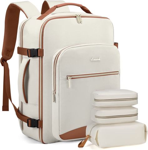 LOVEVOOK Travel Backpack Women, Flight Approved Carry On with 17.3inch Laptop Compartment, Personal Item with 3 Packing Cubes, Perfect for College, Hiking, and Overnight Trips - Beige Maternity Bags, Carry On Backpack, Creative Items, Easy Jet, Large Backpack Travel, Laptop Backpack Women, Business Backpack, Luggage Strap, Luggage Backpack