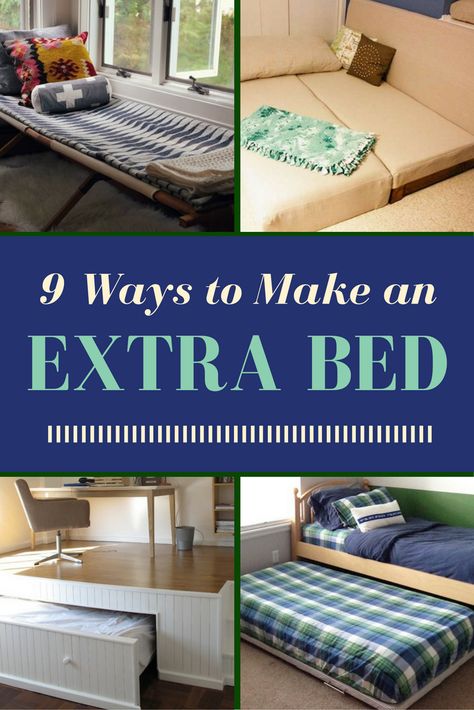 It’s much easier and more fun to host overnight guests when you have an extra bed for them to sleep in. These 9 DIY guest beds will make friends and family comfortable when they visit and sleep overnight. Extra Beds For Guests, Sleeping Ideas For Small Spaces, Creative Sleeping Spaces, Guest Bed Hack, Guest Beds Solutions, Creative Guest Bed Ideas, Guest Bed Alternatives, Portable Guest Bed Ideas, Temporary Guest Bed