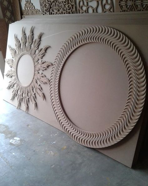 CNC Wood Craft on Instagram: “Mirror frames designed for a client. For orders and queries, contact - 03239070353, 03008965773 #cnc #cncmachining #cncwoodworking…” Round Cnc Design, Cnc Mirror Frame Design, Cnc Mirror, Best Home Interior Design, Cnc Furniture, Cnc Woodworking, Cnc Wood, Cnc Design, Sunburst Mirror