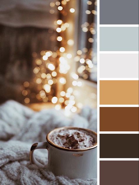 Hot Chocolate Color Palette, Cozy Colour Scheme, Winter Color Aesthetic, Vintage Winter Color Palette, Cozy Color Pallete, Cozy Winter Color Palette, Gray Beige Color Palette, Boho Winter Color Palette, Warm Cozy Color Palette