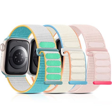 PRICES MAY VARY. ✅【Skin-friendly Woven Material】Getino stylish solo sport loop band is made of high quality nylon which is soft, breathable, lightweight, flexible, durable and stretches nicely. What's more, our elastic iwatch bands are smooth and friendly to sensitive skin, won't be allergic like metal or silicone watch bands ✅【Hook & Loop Design】Getino cute fabric apple watch wristband is designed with adjustable strong hook & lookp fastener, which makes the strap more securely locked in your h Apple Watch Bands Velcro, Preppy Apple Watch Bands, Apple Watch Colors, Apple Watch Fitness, Smart Watch Bands, Cute Apple Watch Bands, Custom Apple Watch Bands, Diy Apple, Apple Watch Wristbands