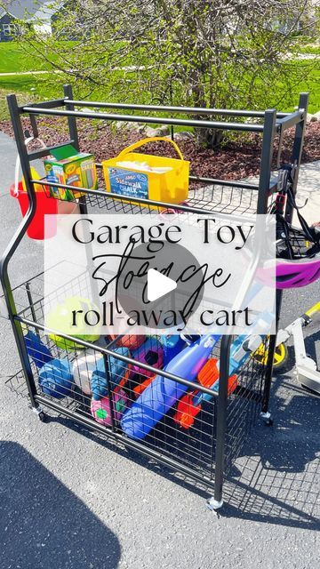 Corinne Burghardt 🏡 ✨ Slay At Home Mother on Instagram: "🔗 COMMENT “CART” and I’ll send you the 🔗🔗🔗!  This rollaway cart is such a game changer - we can just roll it out when we’re ready to play, and roll it back inside the garage when we’re done!  No more random nerf guns, balls, and chalk all over the garage floor.  Noooooooooow, time to organize the REST of the garage - the grown up mess 👀😆  Do you have summer toy organization set up in your garage? 👇👇  #toyorganization #garageorganization #toystorage #summertime" Stroller Storage Garage, Garage Toy Organization, Kids Garage, Stroller Storage, Toy Garage, Garage Organize, Summer Toys, Organization Inspiration, Everyday Hacks