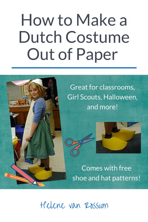 How to make a Dutch costume out of paper - a quick and easy tutorial for classes, international days, or Halloween! Save this pin and click through to download the free PDF patterns. Holland Christmas, Amsterdam Party, Dutch Christmas, Dutch Shoes, Dutch Costume, Eurovision Party, Class Presentation, Book Costumes, Olympic Theme