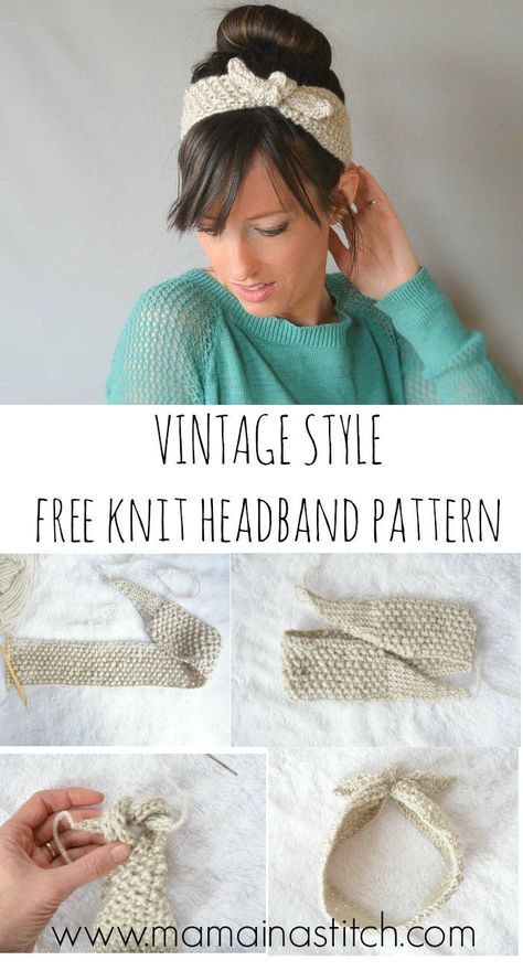 Vintage Knit Tie Headband Pattern - easy, free knitting pattern for a cute headband! Free Headband Patterns, Knitted Headband Free Pattern, Bandeau Au Crochet, Diy Sy, Knit Headband Pattern, Crochet Headband Pattern, Knitted Headband, Knit Headband, Crochet Vintage