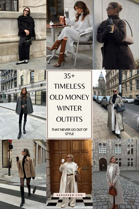 Looking for Old Money Winter Outfit ideas? Discover elegant, timeless, and classy outfit inspiration for women that captures the quiet luxury aesthetic. From chic coats to sophisticated skirts, these casual yet refined looks are perfect for winter 2024 and 2025. Embrace a wardrobe of effortless elegance with these old money winter outfits that blend style and warmth. #OldMoney #WinterOutfits #TimelessStyle #OutfitIdeas #ClassyFashion Chic Cold Winter Outfits, Modest Timeless Outfits, Quiet Wealth Outfits, Old Money Winter Boots, Tuscany Outfits Winter, Cozy Old Money Outfits, Winter Outfit Petite Woman, Dinner Winter Outfits For Women, Winter Sunday Brunch Outfit