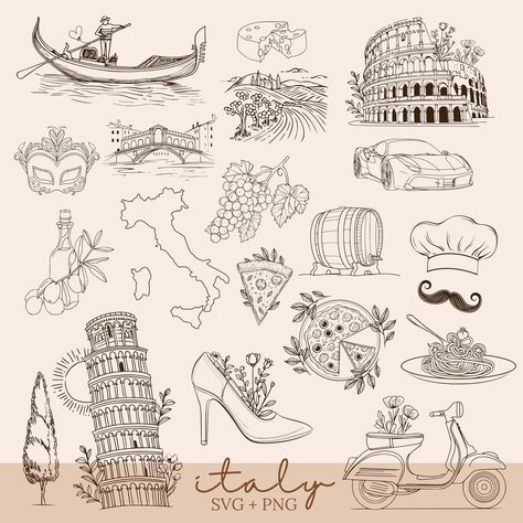 Italy Themed Tattoos, Tuscany Tattoo, Venice Tattoo Ideas, Simple Italy Tattoo, Italian Heritage Tattoo, Italy Stamp Tattoo, Italy Line Drawing, Italy Post Stamp Tattoo, Italy Inspired Tattoos