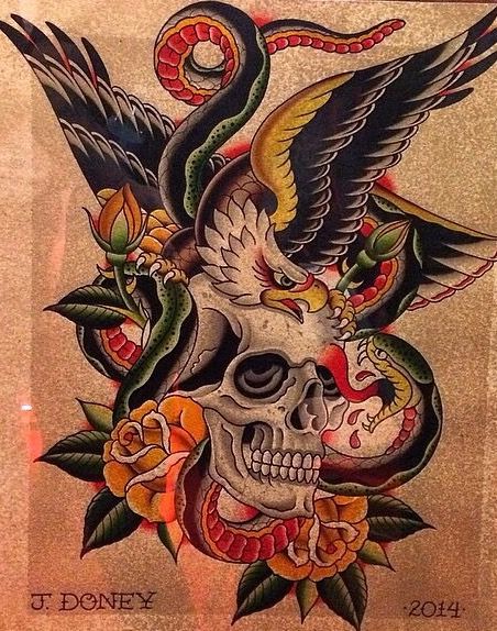 American traditional chest tattoo Battle Royale Traditional Battle Royale Tattoo, Battle Royale Tattoo, Traditional Chest Tattoo, Traditional Eagle Tattoo, Traditional Chest, Backpiece Tattoo, Maori Tattoos, Tattoo Old School, Skull Pictures