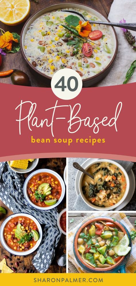 Soups on, everyone! This fabulous collection of 40 plant-based, vegan bean soup recipes are healthy, delicious, and easy. Enjoy! #beansouprecipes #beansoupvegetarian #beansouprecipesvegetarian #beansoupcrockpot #vegansouprecipes #vegansouprecipesplantbased #vegansouprecipeshealthy #plantbasedsoups #plantbasedsouprecipes Plant Based Soups Instant Pot, Plant Based Bean Soup, Whole Food Plant Based Soup Recipes, Plant Based Soups And Stews, Vegan Soup Recipes Plant Based, Vegan 15 Bean Soup, Wfpb Soup Recipes, Plant Based Soup Recipes, Mixed Bean Recipes