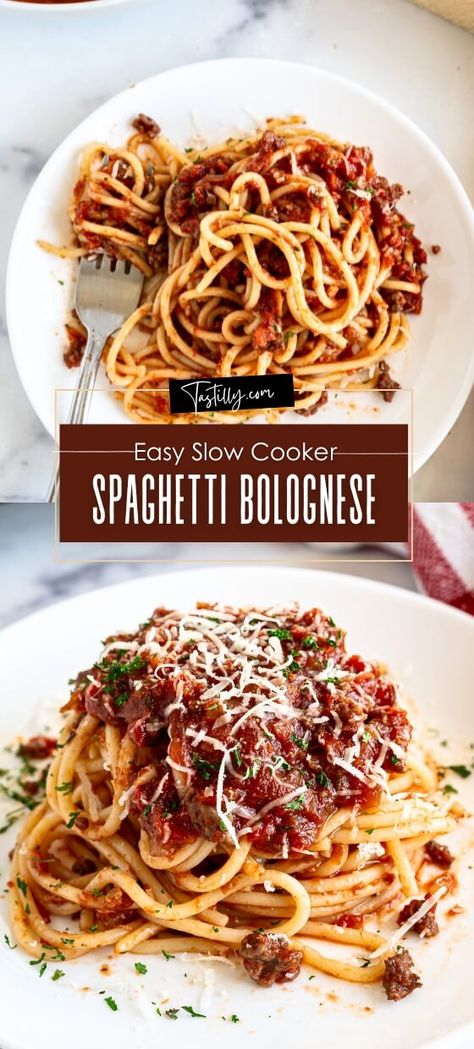 Set & Forget Easy Slow Cooker Spaghetti Bolognese – Tastilly Casseroles Beef, Spaghetti Sauces, Bolognese Spaghetti, Best Homemade Spaghetti Sauce, Slow Cooker Bolognese Sauce, Italian Sauces, Crockpot Italian, Slow Cooker Bolognese, Crockpot Spaghetti