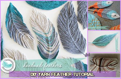 Crochet Feathers Free Pattern, Yarn Feathers, Feather Making, Diy Wall Hanging Yarn, Diy Dream Catcher Tutorial, Feather Crafts Diy, Thread Crafts, Easy Yarn Crafts, Feather Yarn