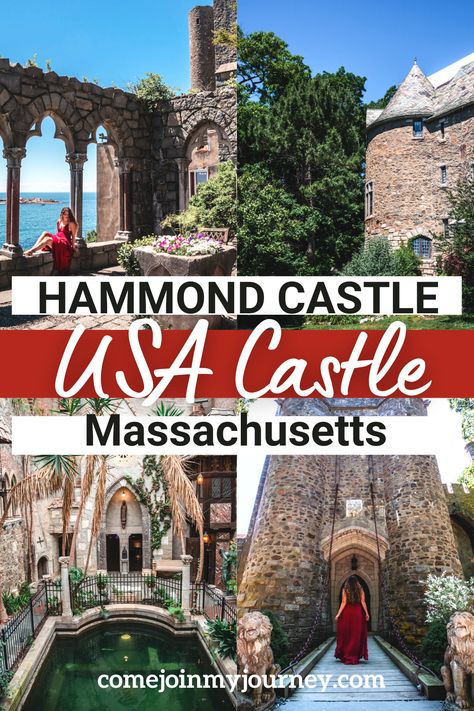 Guide to visiting Hammond Castle in Gloucester MA. This medieval castle overlooking the Atlantic Ocean in New England is a fairytale. | Things to do in Gloucester MA | USA Castles | Cape Ann MA Hammond Castle, Gloucester Massachusetts, Usa Places To Visit, Castles To Visit, New England Trip, Massachusetts Travel, North America Travel Destinations, Boston Travel, Castles In England