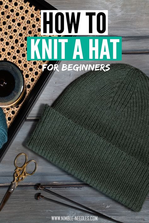 How to knit a hat for beginners [+video tutorial] Knit A Hat For Beginners, Mens Hat Knitting Pattern, How To Knit A Hat, Circular Knitting Patterns, Knit A Hat, Mens Knit Beanie, Beanie Pattern Free, Easy Knit Hat, Knitting Projects Free