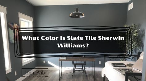 Sw Slate Tile, Slate Tile Sherwin Williams, Benjamin Moore Coventry Gray, Coventry Gray, Dark Trim, Benjamin Moore White, Solar House, Black Tiles, Front Door Colors