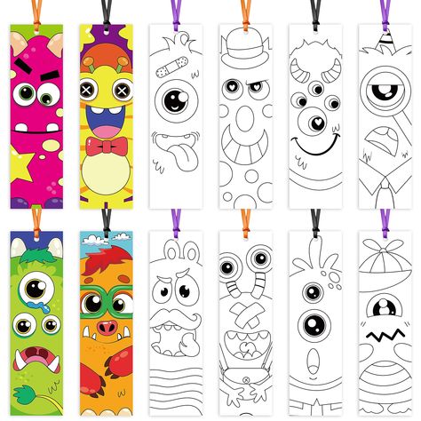 PRICES MAY VARY. Value Package: You will receive 72pcs of bookmarks in 12 different styles, come with 3 bundles of colored ropes. The rich set will bring you a pleasant art craft time. Cool Monster Design: Take unique monster as theme, different monster style bookmarks can be used for different books. These cool monster bookmarks are a hit with your boys. Fun DIY Time: Our funny monster bookmarks come in 12 designs to create a space for your imagination, it's so much fun to bring out the cool mo Monster Party Games, 4th Grade Crafts, Simple Bookmarks, Bookmarks Diy Kids, Kids Bookmarks, Bookmark For Kids, Monster Bookmark, Paper Origami Flowers, Simple Paper Flower