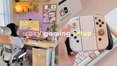 Nintendo Switch Setup Ideas, Cozy Gaming Desk, Switch Setup, Diy Nintendo, Gaming Bedroom, Gaming Desk Setup, Cozy Gaming, Cozy Desk, Switch Accessories