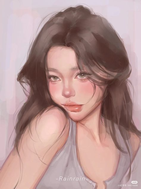 Female Oc Sketch, Semi Art Style, Semi Realism Hair, Semi Realistic Hair, Semi Realism Digital Art, Semi Realistic Painting, Semi Realism Art Style, Soft Digital Art, Semi Realism Sketch