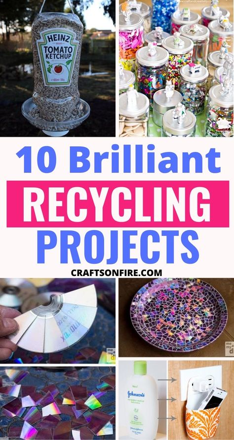 These recycling projects are quick and easy to make and they actually look expensive! You'll love this small yet classy collection of the best recycling projects for your home decor. The bird feeder and cd bowl is simply outstanding! #diy #recycling #crafts #homedecor Reuse Recycle Repurpose, Recycling Projects, Recycle Crafts Diy, Diy Recycled Projects, Upcycle Repurpose, Plastic Bottle Crafts, Diy Upcycle, Inspire Me Home Decor, Recycled Projects