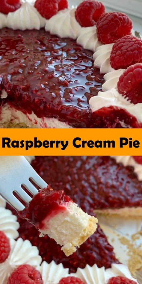 Raspberry Desserts Cake, Raspberry Cream Pie, Raspberry Pie Recipe, Raspberry Cream Pies, Simple Pie, Baking Pies, Cheesecake Layer, Raspberry Desserts, Bake Sale Recipes