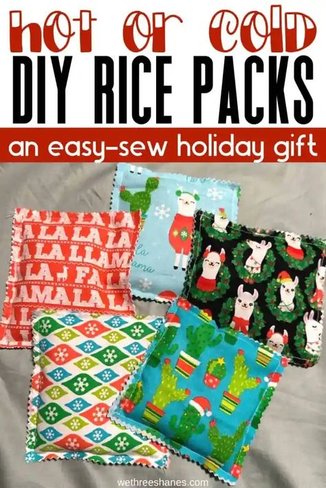 How to Make a Homemade Rice Pack for Heating or Cooling | We Three Shanes Rice Warmers Diy Heating Pads, Rice Neck Warmer, Diy Rice Heating Pad, Diy Rice Bags, Rice Heating Bags, Rice Bag Heating Pad, Quilt Shop Ideas, Diy Ice Pack, Homemade Heating Pad