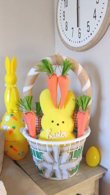 Bethany on Instagram: "Dollar Tree Laundry Basket Hack! Jumbo Easter Basket. #dollartree #dollartreediys #dollartreeeaster #dollartreeeasterdiys #bargainbethany l" Diy Large Easter Basket, Jumbo Easter Basket, Giant Easter Basket Diy, Laundry Basket Easter Basket, Easter Basket Decorating Ideas, Easter Basket Decor, Diy Easter Basket, Spring Food Crafts, Giant Easter Basket