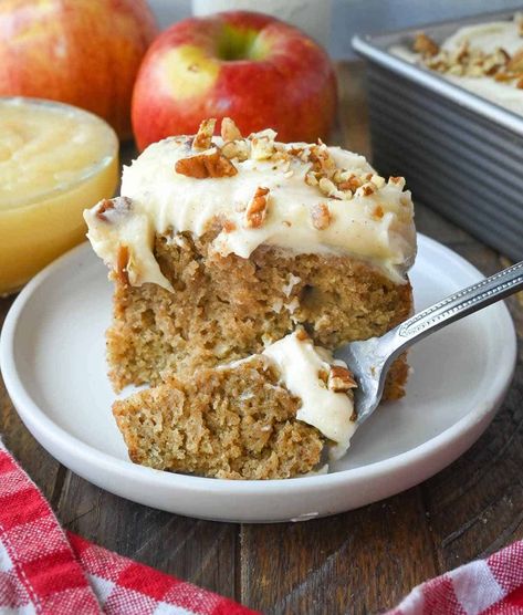 Applesauce Cake Recipe, Baking With Applesauce, Brown Butter Frosting, Apple Fritter Bread, Cinnamon Cream Cheese, Cozy Afternoon, Fall Baking Recipes, Apple Recipes Easy, Apple Sauce Recipes