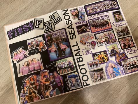 Senior Scrapbook Ideas Layout, Year Book Ideas Highschool, Yearbook Page Ideas Highschool, Freshman Year Scrapbook Ideas, Scrapbook Yearbook Theme, Senior Year Scrapbook Ideas, Highschool Scrapbook Ideas, Football Scrapbook, Senior Scrapbook Ideas