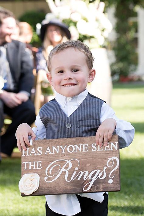 Has Anyone Seen the Rings  Ring Bearer Sign  by MoreThanLace Ring Bearer Holder, Ring Bearer Pillow Alternative, Ring Bearer Sign, Rustic Ring Bearers, Ring Bearer Signs, Flower Girl Signs, Bride Sign, Cricut Wedding, Wedding Signs Diy