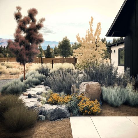 Mountain Desert Landscaping, Rocky Mountain Garden, Mountain Garden Design, Colorado Style Landscaping, Modern Country Landscaping, Modern Mountain Landscaping, Backyard Mountain Landscaping, Modern Rustic Landscaping, Modern Contemporary Landscape Design