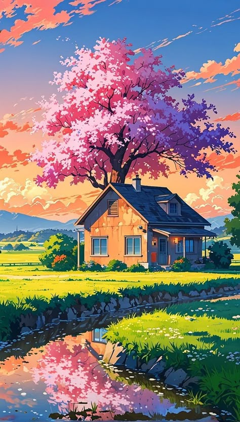 Find Your Art Style, Beautiful View Wallpaper, Arts Picture, Alien House, Anime Profile Pic, Wallpaper View, Anime Landscape, Magical House, Rapunzel Disney