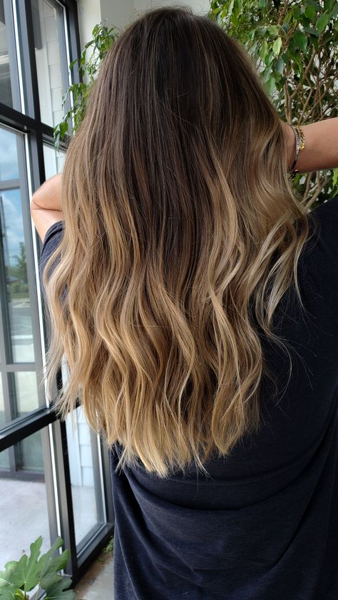 Low Balayage Hair, Low Balyage Long Hair, Dark Brown Hair Ombre Blonde, Balayage In Ponytail, Balayage Brown Hair To Blonde, Brown Ombre Balayage Hair, Bolyoge Hair Balayage Dark Brown To Blonde, Brunnet Hair With Blonde Balayage, Dark Brown To Blonde Ombre Hair