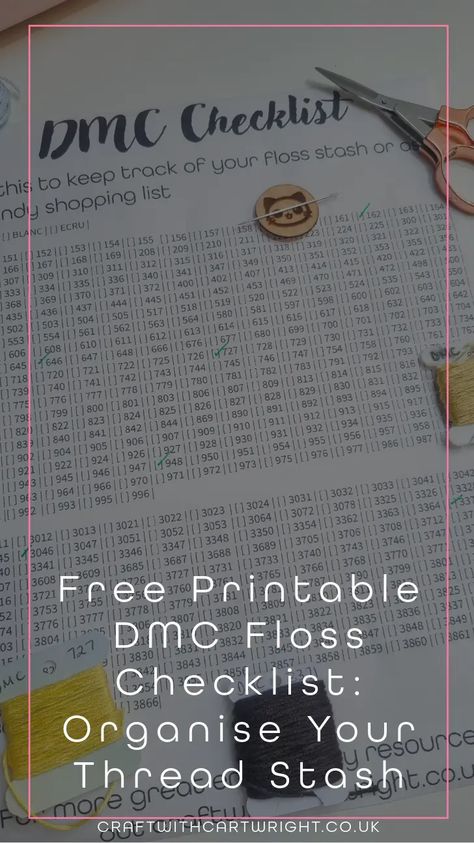 Free Printable DMC Floss Checklist: Organise Your Thread Stash - Craft with Cartwright Dmc Color Chart Printable Free, Embroidery Floss Storage, Dmc Floss Chart, Basic Embroidery, Basic Embroidery Stitches, Halloween Stuff, Dmc Thread, Dmc Floss, Cross Stitching