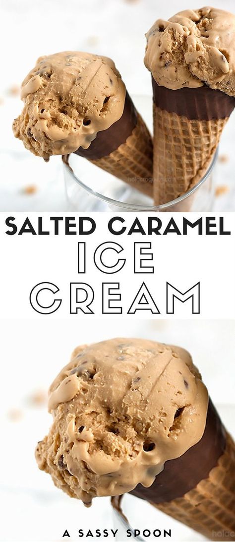 Caramel Ice Cream Recipe, Homemade Ice Cream Recipes Machine, Homemade Salted Caramel, Ice Cream Recipes Machine, Ice Cream Shake, Salted Caramel Ice Cream, Crunchy Chocolate, Gelato Ice Cream, Ice Cream Maker Recipes