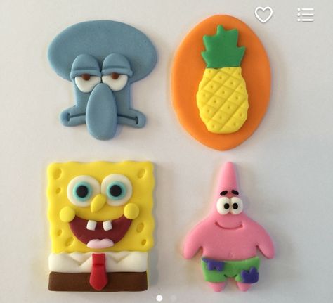 very nice i like it Fondant Spongebob, Spongebob Squarepants Cupcakes, Spongebob Cookies, Spongebob Birthday Cake, Spongebob Birthday Party, Spongebob Party, Clay Crafts For Kids, Spongebob Birthday, Clay Magnets