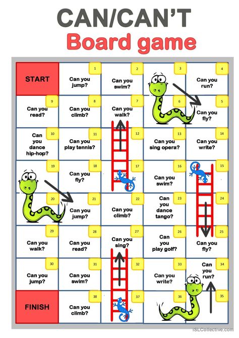 CAN/CAN'T (A1) - Board game boar…: English ESL worksheets pdf & doc Esl Board Games, English Grammar Games, English Games For Kids, Speaking Activities English, English Activity, Uncountable Nouns, Teach English To Kids, Language Games, Esl Grammar