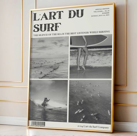 Hi, Welcome to VenusArtPosters!🌸  * Are you  looking to add a unique, personal touch to your wall decor?   This black and white Surf wall art is the perfect solution!  Chic Surfer Poster is best special gift for Surfer.   Coastal Life Surf Magazine cover Retro wall art is high resolution print.    Discover our  wall art collection of instantly downloadable, digital files on VenusArtPosters. Embrace the artistic vibes with our unique collection of digital prints. Enhance your space or create stu Surfer Mentality, Surf Magazine Cover, Black And White Poster Wall, Black And White Surf, Surfer Poster, Surf Magazine, Surf Wall Art, Surf Art Print, Surfer Art