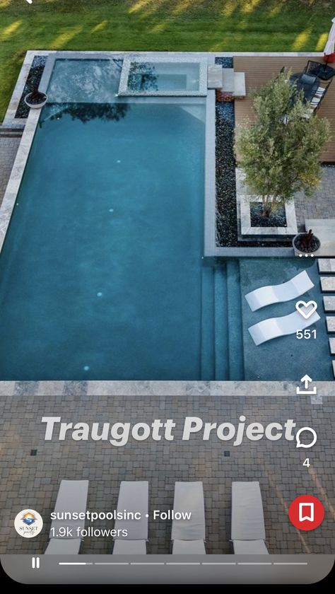 Commercial Pool Design, Modern Rectangle Pool With Tanning Ledge, Pool Design Plans Layout, L Shape Pool Ideas, L Shaped Pool With Tanning Ledge, Rectangle Pool With Spa And Sun Shelf, Rectangle Pool With Spa, Modern Rectangle Pool, Pool Design Plans