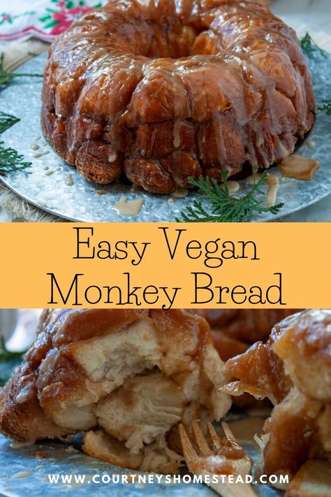 Vegan Monkey Bread - Courtney's Homestead Vegan Monkey Bread Recipe, Dairy Free Monkey Bread Pull Apart, Vegan Monkey Bread Easy, Monkey Bread Vegan, Healthy Monkey Bread Recipe, Dairy Free Monkey Bread, Vegan Monkey Bread, Vegan Breads, Easy Monkey Bread