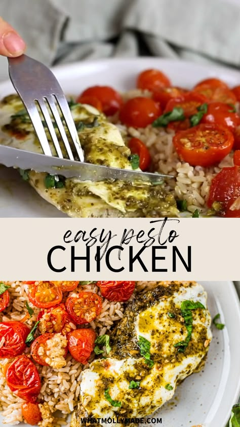 Fresh Basil Pesto, Baked Pesto Chicken, Plats Healthy, Dinner Recipes Easy, Health Dinner, Health Dinner Recipes, Pesto Chicken, Basil Pesto, Chicken Rice