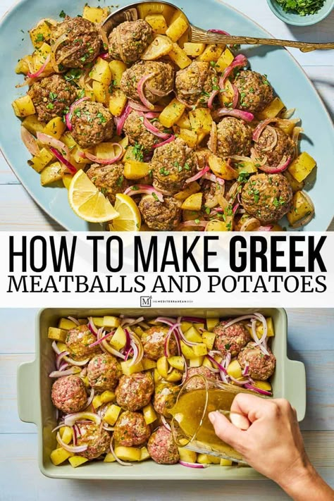 Lowcarb Lunches, Meatball Mediterranean, Ladolemono Sauce, Healthy Greek Meatballs, Meatballs Mediterranean, Greek Meatballs Recipe Beef, Baked Greek Meatballs, Mediterranean Meat, Meatballs And Veggies