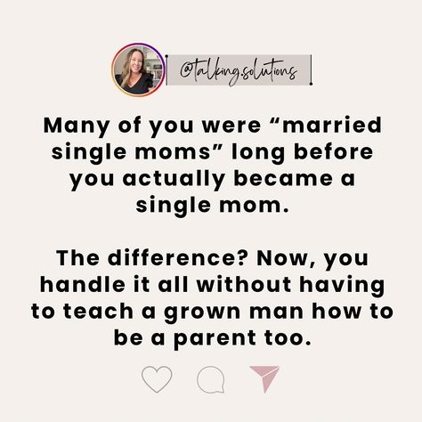 ❕What does “married single mom” mean? As a married single mom, you handle the majority (if not all) of the mental load— scheduling and attending doctor’s appointments for everyone, groceries and meal prep, cleaning, planning family outings, buying all the gifts, setting up play dates, reminding your partner about what he said he’d take care of but forgot—while your partner remained hands-off. 🚩 Becoming an actual single mom has its challenges, no doubt. ✨But there’s one major perk: you no l... Newly Single Mom, Single Married Mom Quotes, Married Single Mom Quotes, Dating A Single Mom Quotes, Married Single Mom, Single Mom Advice, Becoming A Single Mom, Single Mom Dating, Mental Load