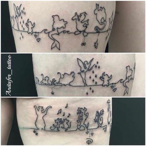 Family Disney Tattoos, Happily Ever After Tattoo Disney, Disney Bracelet Tattoo, Disney Inspired Tattoos, Disney Tattoo Ideas, Tattoo Disney, Anklet Tattoos, Bff Tattoos, Geniale Tattoos