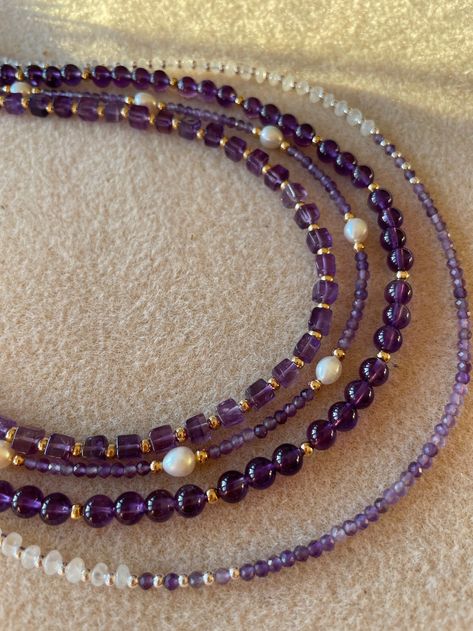 3mm Bead Necklace, Choker Necklace Designs Beads, Amethyst Beads Necklace, Amethyst Bead Necklace, Autumn Handmade Jewelry, Gemstone Beads Necklace, Amethyst Beaded Necklace, Purple Gemstone Beaded Necklace, Dainty Gemstone Beaded Necklace