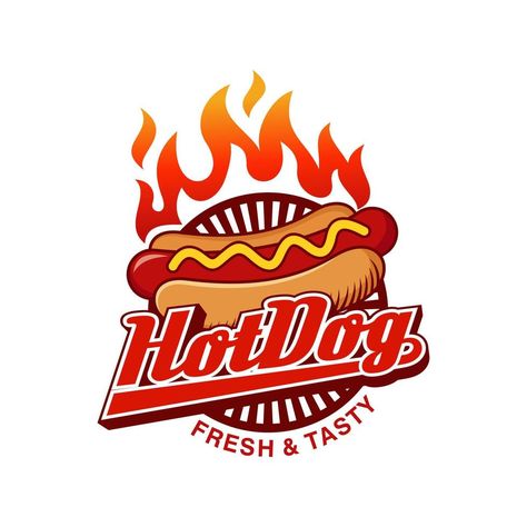 Hot Dog Logo Vector Illustration Hot Dog Logo, Fresh Logo Design, Dog Logo Design, Business Cartoons, Fresh Logo, Beach Dog, Illustration Template, Retro Tin Signs, Neon Logo