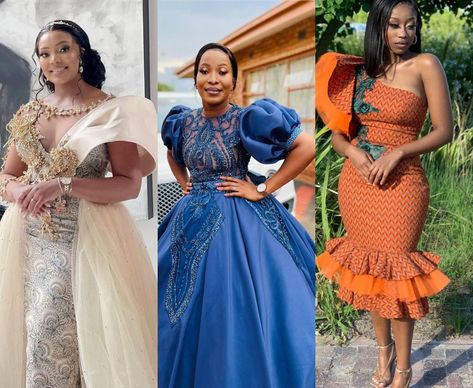 TOP 10 AFRICAN WEDDING DRESSES LATEST STYLES IN 2022 Traditional Wedding Outfits For Ladies, African Wedding Attire For Women, Modern African Dresses Wedding, Lobola Outfits Bridesmaids, Modern South African Traditional Dresses, Lobola Outfits Woman Dresses, Setswana Traditional Dresses, Lobola Outfits, Seshweshwe Dresses