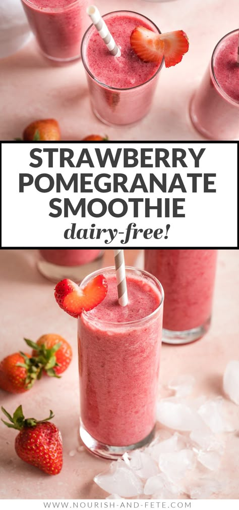 Pomegranate Smoothie, Blender Smoothie, Pomegranate Recipes, Juice Smoothies Recipes, Best Smoothie, Strawberry Drinks, Healthy Strawberry, Easy Smoothie Recipes, Strawberry Smoothie