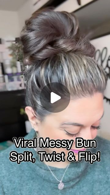 68K views · 3.2K likes | Gina Dinko on Instagram: "Forever one of my favorites! I prefer doing this on more natural/wavy hair but it will do 😉 #hair #hairhack #hairstyle #hairtutorial #messybun #easyhairstyles #ginadinko" How To Do A Messy Bun With Wavy Hair, Easy Messy Bun For Thick Hair, Messy Bun Tutorial Thick Long Hair, Viral Messy Bun Tutorial, Space Buns Long Hair, Easy Hair Buns, Gina Dinko, Messy Bun Hack For Thick Hair, Messy Bun Wedding