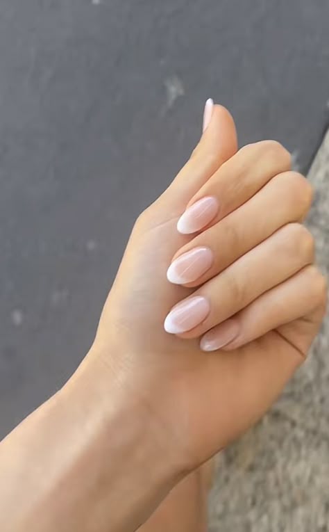 Simple Bride Nails Almond, Bride Nails Round, Natural Wedding Nails Almond, Soft French Almond Nails, Pale French Tip Nails, Faint French Tip Nails, Mini French Nails Almond, Bridal Nails Almond Shape Short, Milky French Manicure Oval