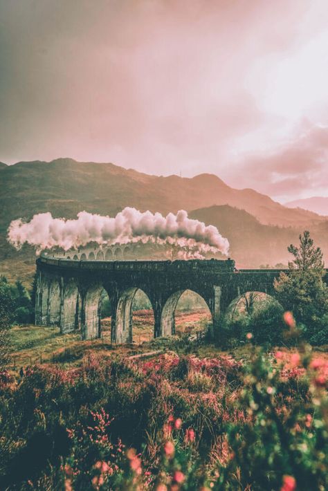 Glenfinnan Viaduct, Scottish Highlands. Pictures Of Scotland, Scottish Highlands Art, Travel Scotland Highlands, Scotland Astethic, Old Scotland Aesthetic, Scotland Aesthetic Dark, Scottish Countryside Aesthetic, Scotland Wallpaper Iphone, Scotland Aesthetic Highland